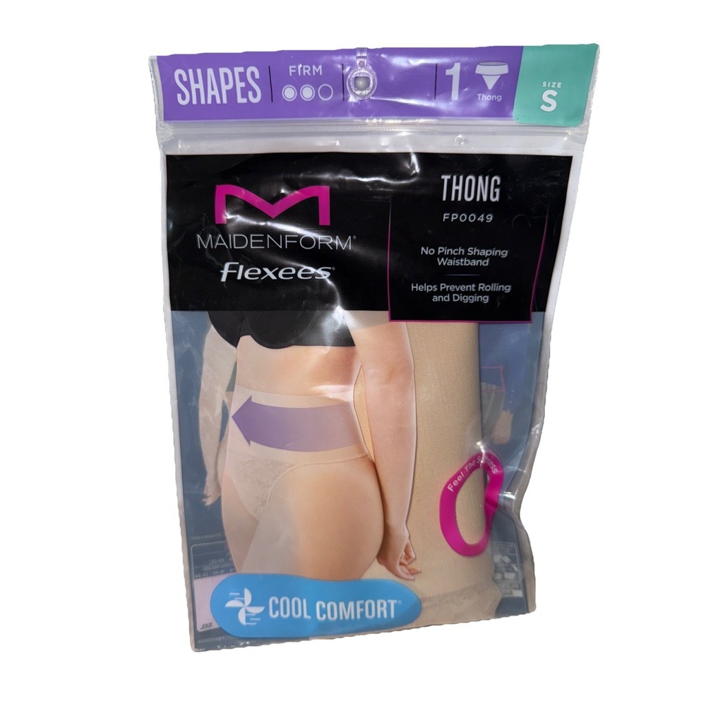 Maidenform Flexees Cool Comfort Lace Shaping Thong‎ in Nude Lace Size S NIP